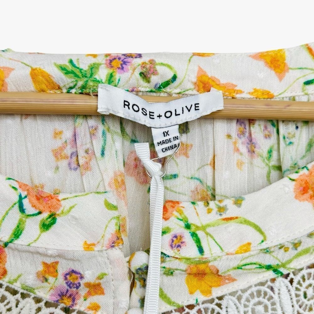 NWT Rose + Olive Floral Top Blouse 1X colorful lace Cottagecore Boho Chic Modest - Picture 4 of 5